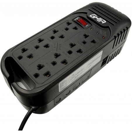 Regulador GHIA GVR-020 800W 2KVA 120V 8 salidas protección de voltaje para equipos electrónicos