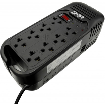 Regulador GHIA GVR-020 800W 2KVA 120V 8 salidas protección de voltaje para equipos electrónicos