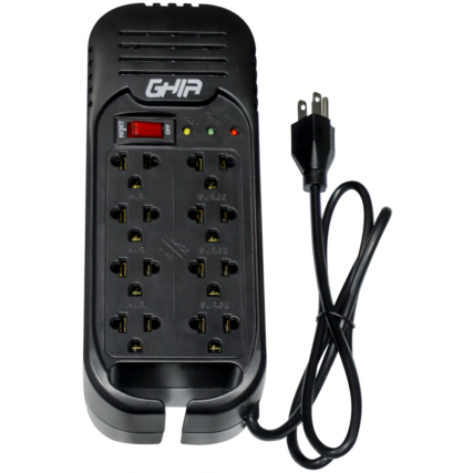 Regulador GHIA GVR-020 800W 2KVA 120V 8 salidas protección de voltaje para equipos electrónicos
