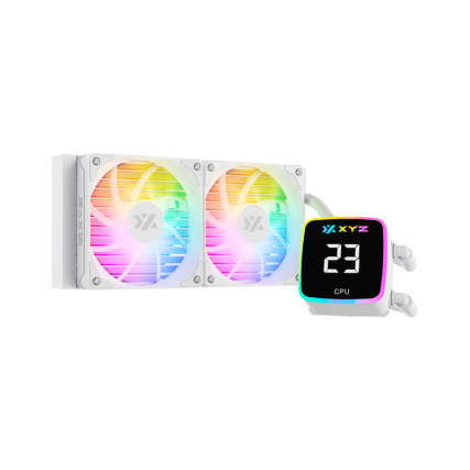 Enfriamiento Líquido XYZ Aquapulse AIO 240mm ARGB Blanco con Pantalla Digital 2500 RPM para CPU