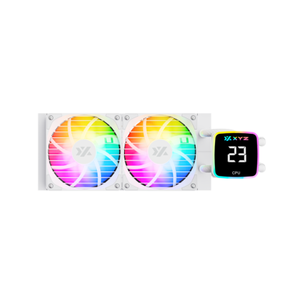 Enfriamiento Líquido XYZ Aquapulse AIO 240mm ARGB Blanco con Pantalla Digital 2500 RPM para CPU
