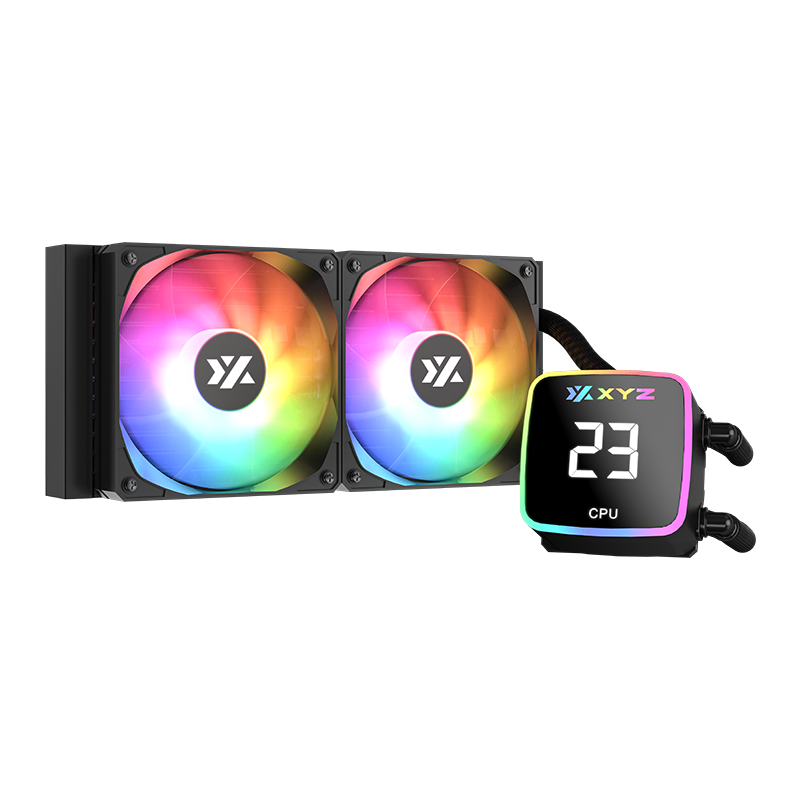 Enfriamiento Líquido XYZ Aquapulse AIO 240mm ARGB Negro con Pantalla Digital y Bomba 2500 RPM