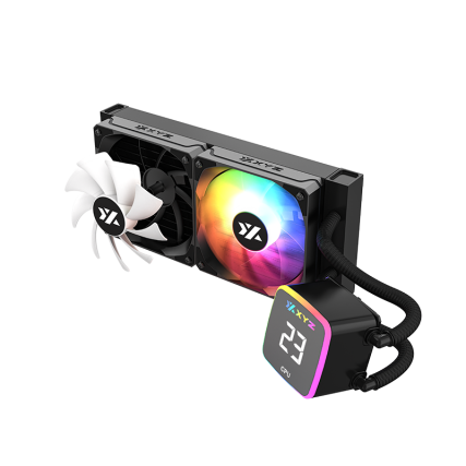 Enfriamiento Líquido XYZ Aquapulse AIO 240mm ARGB Negro con Pantalla Digital y Bomba 2500 RPM
