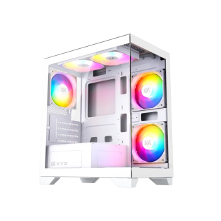 Gabinete XYZ Titanium View Lit White ATX con 6 Ventiladores 120mm y Panel Lateral de Vidrio
