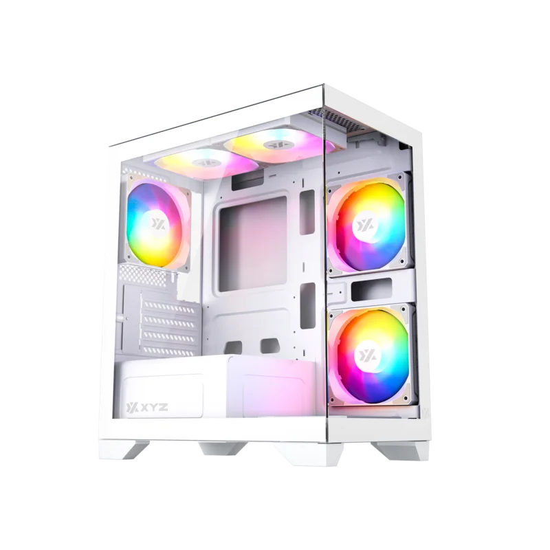 Gabinete XYZ Titanium View Lit White ATX con 6 Ventiladores 120mm y Panel Lateral de Vidrio