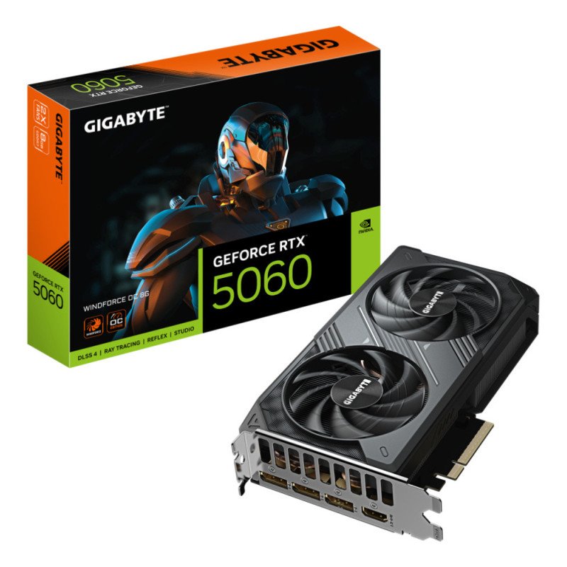 Tarjeta de Video Gigabyte GeForce RTX 5060 OC 8GB GDDR7 PCIe 5.0 HDMI 3 DisplayPort Dual Fan
