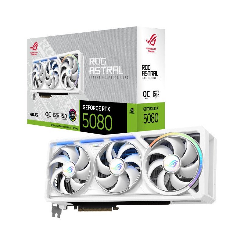 Tarjeta de Video ASUS ROG Astral RTX 5080 O16G White 16GB GDDR7 PCIe 5.0 Triple Fan HDMI/DP