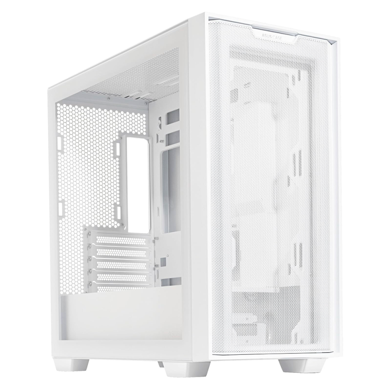 Gabinete ASUS A21 Blanco Micro-ATX con Vidrio Templado, Panel de Malla y Soporte BTF | Sin Fuente