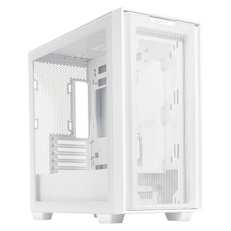 Gabinete ASUS A21 Blanco Micro-ATX con Vidrio Templado, Panel de Malla y Soporte BTF | Sin Fuente