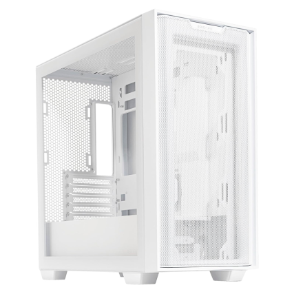 Gabinete ASUS A21 Blanco Micro-ATX con Vidrio Templado, Panel de Malla y Soporte BTF | Sin Fuente