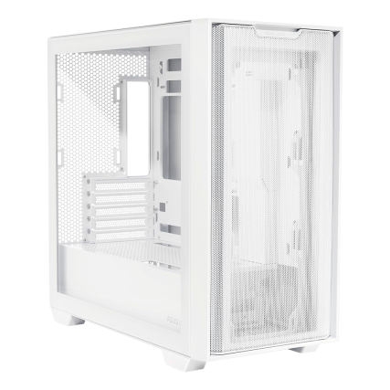 Gabinete ASUS A21 Blanco Micro-ATX con Vidrio Templado, Panel de Malla y Soporte BTF | Sin Fuente
