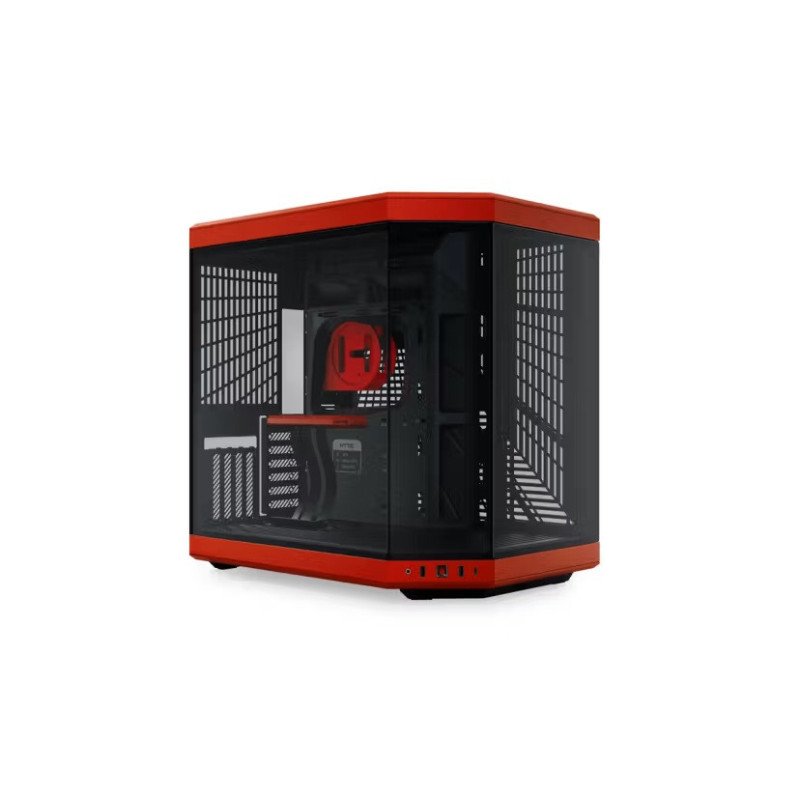 Gabinete HYTE Y70 Negro/Rojo Mid Tower con Cable Riser, Vidrio Panorámico y Diseño Premium