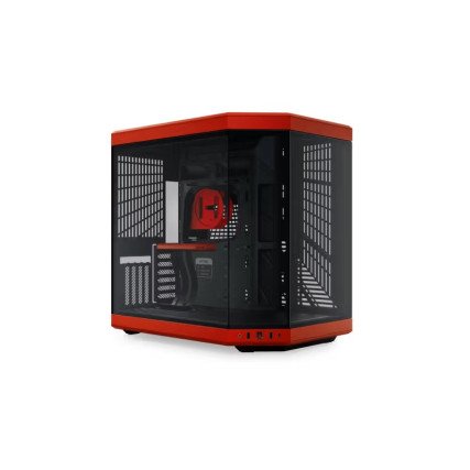 Gabinete HYTE Y70 Negro/Rojo Mid Tower con Cable Riser, Vidrio Panorámico y Diseño Premium