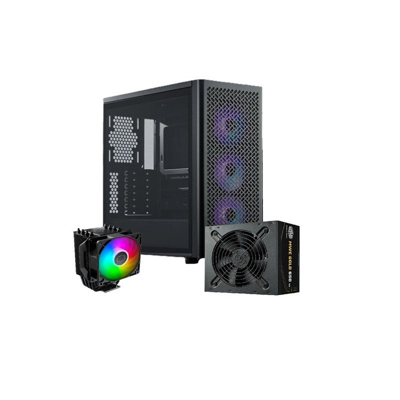 Gabinete Cooler Master Elite 502, Fuente MWE Gold 650 V3, Disipador Hyper 411 ARGB | Combo Gaming Completo