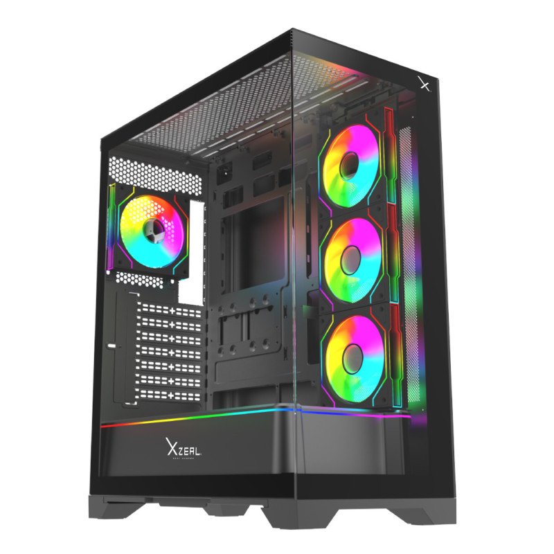 Gabinete XZEAL XZGAEX1B Full Torre E-ATX, 4 Ventiladores ARGB, Cristal / Metal, Negro, Sin fuente