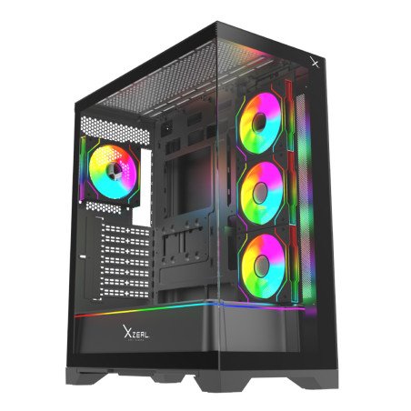 Gabinete XZEAL XZGAEX1B Full Torre E-ATX, 4 Ventiladores ARGB, Cristal / Metal, Negro, Sin fuente