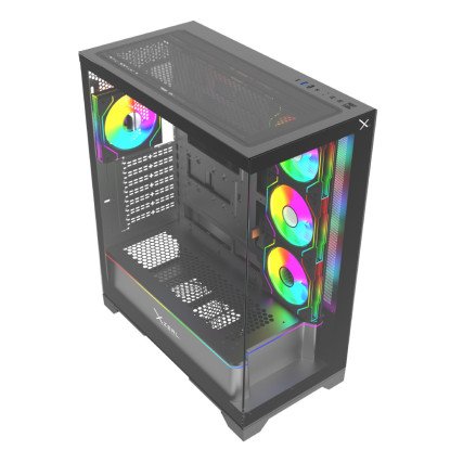 Gabinete XZEAL XZGAEX1B Full Torre E-ATX, 4 Ventiladores ARGB, Cristal / Metal, Negro, Sin fuente