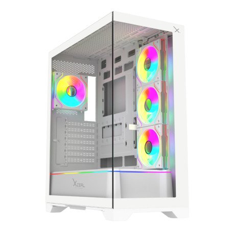 Gabinete XZEAL XZGAEX1W Full Torre E-ATX, 4 Ventiladores ARGB, Cristal / Metal, Blanco, Sin fuente