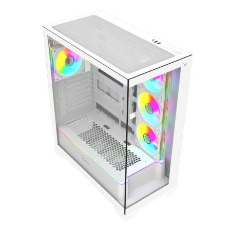 Gabinete XZEAL XZGAEX1W Full Torre E-ATX, 4 Ventiladores ARGB, Cristal / Metal, Blanco, Sin fuente