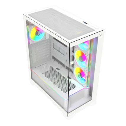 Gabinete XZEAL XZGAEX1W Full Torre E-ATX, 4 Ventiladores ARGB, Cristal / Metal, Blanco, Sin fuente