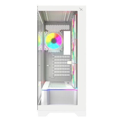 Gabinete XZEAL XZGAEX1W Full Torre E-ATX, 4 Ventiladores ARGB, Cristal / Metal, Blanco, Sin fuente