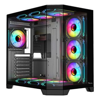 Gabinete XZEAL X-Tron XZGAXT1B Micro-ATX,  4 Ventiladores ARGB, Cristal / Metal,  Negro,  Sin Fuente