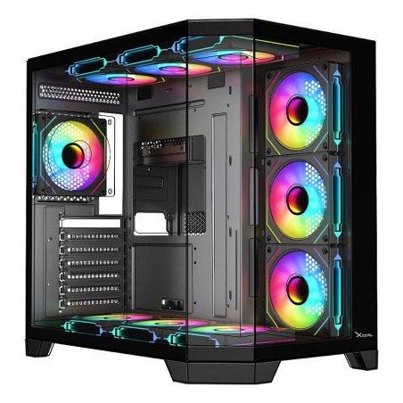 Gabinete XZEAL X-Tron XZGAXT1B Micro-ATX,  4 Ventiladores ARGB, Cristal / Metal,  Negro,  Sin Fuente