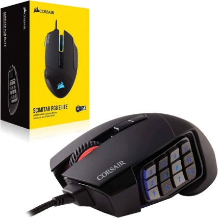 Mouse Gamer Corsair Scimitar RGB Elite Óptico RGB 18,000 DPI, 17 Botones Programables, Negro