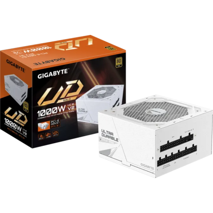 Fuente de Poder Gigabyte UD1000GM PG5 ICE 1000W 80 Plus Gold Full Modular PCIe Gen5 16-Pin ATX 3.0 Blanca
