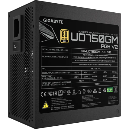 Fuente de Poder Gigabyte GP-UD750GM PG5 V2 750W 80 Plus Gold Modular ATX 3.1 PCIe 5.1 12V-2x6 Negro