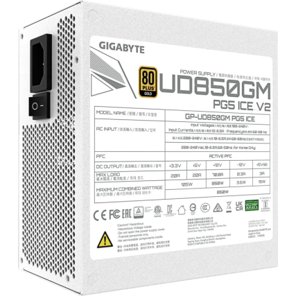 Fuente de Poder Gigabyte GP-UD850GM PG5 ICE 850W 80 Plus Gold Modular ATX 3.1 PCIe 5.1 Blanco