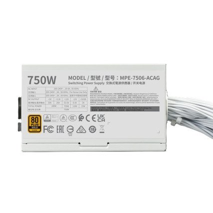 Fuente de Poder Cooler Master MWE 750W Blanca ATX 3.1 PFC Activo No Modular