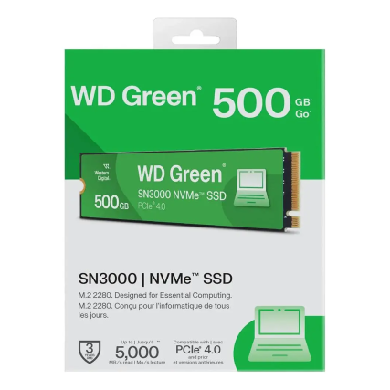 Unidad SSD WD Green SN3000 500GB M.2 NVMe PCIe 4.0 x4 WDS500G4G0E