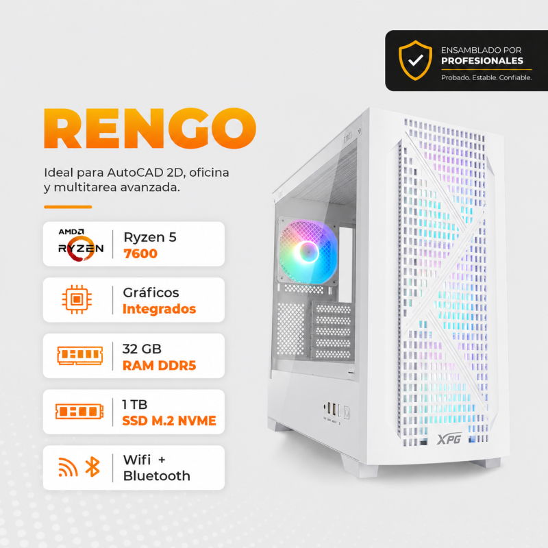 PC Rengo – Ryzen 5 7600, 32GB DDR5, SSD NVMe 1TB y Enfriamiento por Aire 120mm