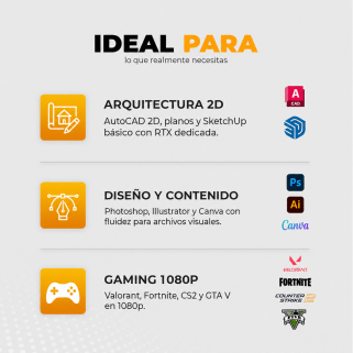 Argón - Core i5 14400F, RTX 5050 8GB, 16GB RAM DDR5, 1TB M.2 Nvme, Disipador de Torre 120mm