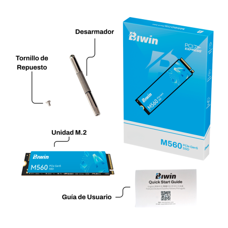 SSD M.2 NVMe Biwin M560 1TB PCIe Gen5 de Alto Rendimiento para PC Gamer