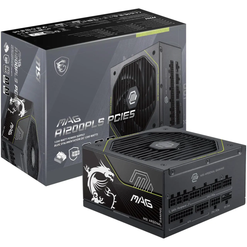 Fuente de Poder MSI MAG A1200PLS PCIe 5 1200W 80 Plus Platinum Full Modular