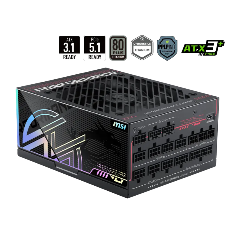 Fuente de Poder MSI MPG AI1300TS PCIe 5 1300W 80 Plus Platinum Full Modular Fuente de Poder MSI MPG AI1300TS PCIe 5 1300W 80 Plus Platinum Full Modular
