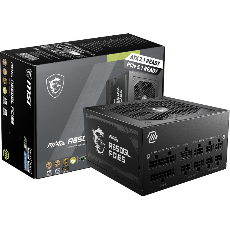 Fuente de Poder MSI MAG A850GN PCIe 5 850W 80 Plus Gold