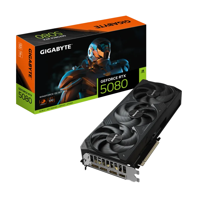 Tarjeta de Video Gigabyte GeForce RTX 5080 WINDFORCE OC 16GB GDDR7 PCIe 5.0 Tarjeta de Video Gigabyte GeForce RTX 5080 WINDFORCE OC 16GB GDDR7 PCIe 5.0