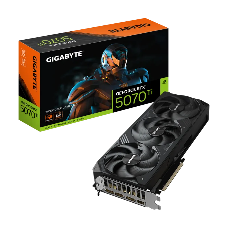 Tarjeta de Video Gigabyte GeForce RTX 5070 Ti WINDFORCE OC 16GB GDDR7 PCIe 5.0